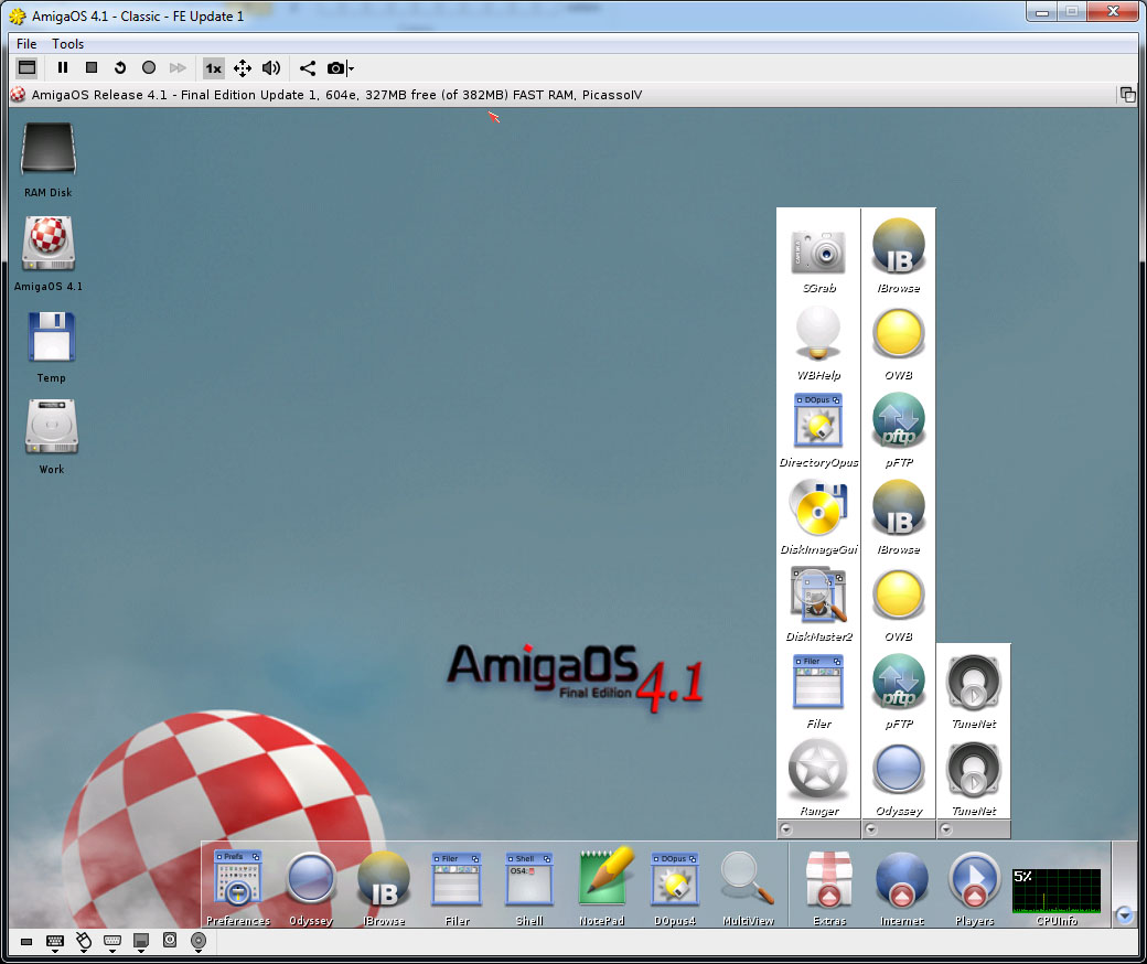 AmigaOS 4.1 FE Update 1 Classic with 382 MB RAM on WinUAE PPC